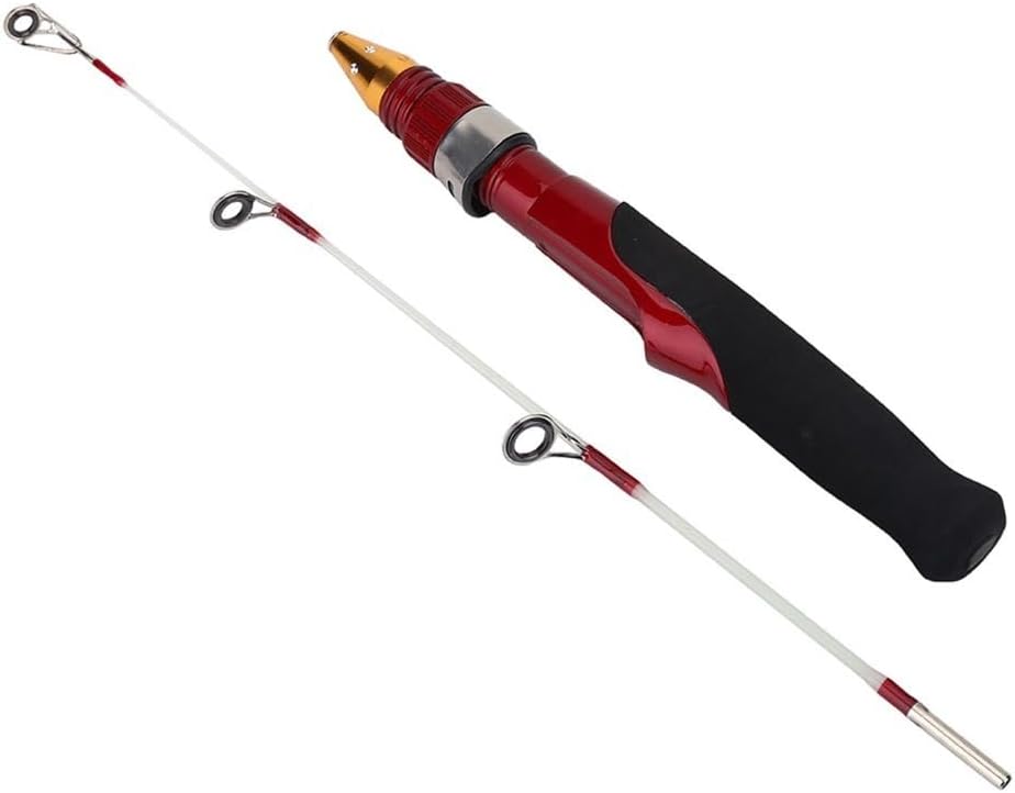 Outdoor Ice Fishing Rod Lightweight 2Sections Fiberglass Pole with Handle for Winter Shrimp & Sea Fishing (19.69in Total Length)