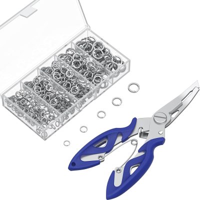 250 Pcs Split Rings and Split Ring Pliers, 5 Sizes Fishing Split Rings & Fishing Pliers Kit for Fishing, Fishing Lure Connectors, Stainless Steel Split Rings for Saltwater & Freshwater
