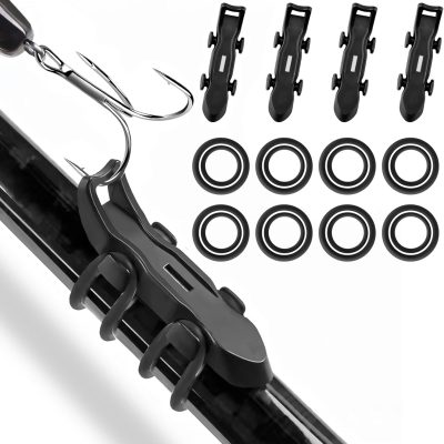 Hook Keeper for Fishing Rod, [4Pcs] Magnetic Fishing Hook Keeper,  Fishing Bait Holder with 2 Sizes Rubber Rings, Fishing Hook Holder Quick Installation