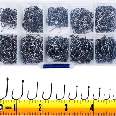 300PCS Small HighCarbon Steel Barbed Fishing Hooks with Holes, 10 Specifications of Fishing Hooks, Portable Boxed Hooks, Hooks that Can Adapt to Various Fishing Environments