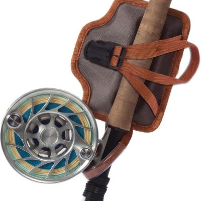 Brown Fly Fishing Rod Butt Patch Holder Fly Fishing Rod Hip Holsters HandsFree Polyethylene Loop Coated Webbing Secure Hold for Standard and Fighting Rods