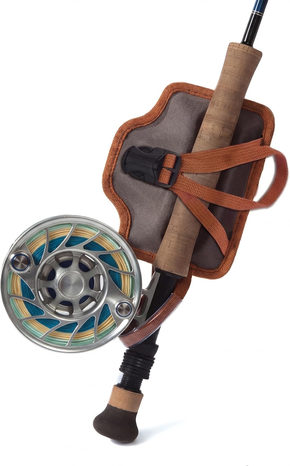 Brown Fly Fishing Rod Butt Patch Holder Fly Fishing Rod Hip Holsters HandsFree Polyethylene Loop Coated Webbing Secure Hold for Standard and Fighting Rods