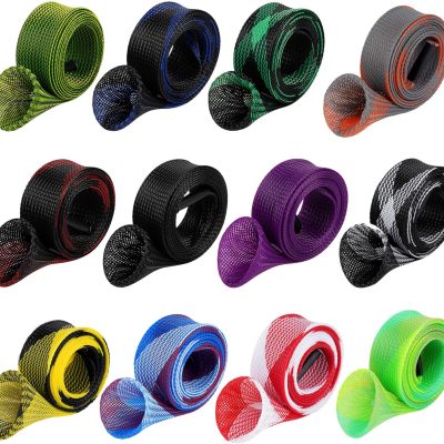 12Pcs Rod Sock Fishing Rod Sleeve, Cover Braided Mesh Rod Protector Pole Gloves Fishing Tools. Flat or Pointed End/Spinning or Casting. for Casting Sea Fishing Rod/Spinning